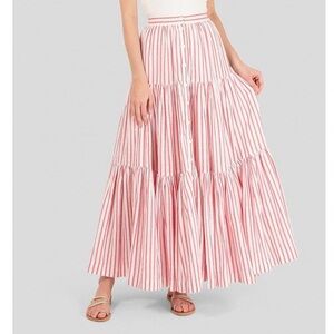 Wiggy Kit Red Striped Tiered Maxi Skirt Flax Size Large